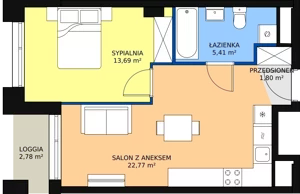 2 pokoje, apartament 43,75 m², piętro 7, oferta nr AA.50, Strefa Progress, Łódź, Śródmieście, Śródmieście-Wschód, al. Kościuszki 132 / ul. Piotrkowska 217