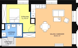 2 pokoje, apartament 52,38 m², piętro 1, oferta nr AA.03, Strefa Progress, Łódź, Śródmieście, Śródmieście-Wschód, al. Kościuszki 132 / ul. Piotrkowska 217