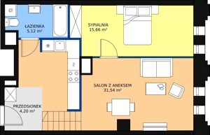 2 pokoje, apartament 57,29 m², piętro 4, oferta nr AA.29, Strefa Progress, Łódź, Śródmieście, Śródmieście-Wschód, al. Kościuszki 132 / ul. Piotrkowska 217