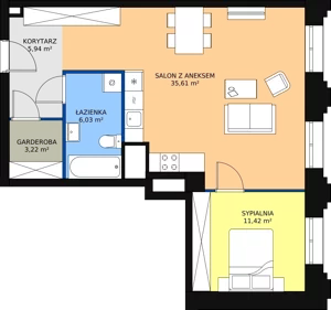 2 pokoje, apartament 62,24 m², piętro 1, oferta nr AA.01, Strefa Progress, Łódź, Śródmieście, Śródmieście-Wschód, al. Kościuszki 132 / ul. Piotrkowska 217