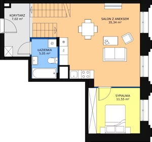 2 pokoje, apartament 70,68 m², piętro 2, oferta nr AA.11, Strefa Progress, Łódź, Śródmieście, Śródmieście-Wschód, al. Kościuszki 132 / ul. Piotrkowska 217