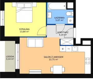 2 pokoje, apartament 46,59 m², piętro 1, oferta nr D.12, Strefa Progress, Łódź, Śródmieście, Śródmieście-Wschód, al. Kościuszki 132 / ul. Piotrkowska 217