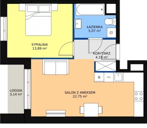 2 pokoje, apartament 45,82 m², piętro 5, oferta nr D.44, Strefa Progress, Łódź, Śródmieście, Śródmieście-Wschód, al. Kościuszki 132 / ul. Piotrkowska 217