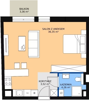 1 pokój, apartament 44,10 m², piętro 1, oferta nr C.02.04, NOW, Łódź, Widzew, Stary Widzew, ul. Dowborczyków 18