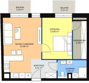 2 pokoje, apartament 53,55 m², piętro 5, oferta nr C.06.04, NOW, Łódź, Widzew, Stary Widzew, ul. Dowborczyków 18