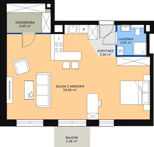 1 pokój, apartament 31,73 m², piętro 2, oferta nr F.03.02, NOW, Łódź, Widzew, Stary Widzew, ul. Dowborczyków 18