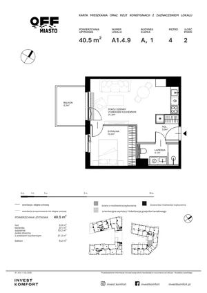 2 pokoje, apartament 40,50 m², piętro 4, oferta nr TORU_A_A1.4.9, OFF Miasto, Gdańsk, Śródmieście, ul. Toruńska