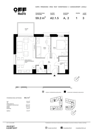 3 pokoje, apartament 59,20 m², piętro 1, oferta nr TORU_A_A2.1.5, OFF Miasto, Gdańsk, Śródmieście, ul. Toruńska