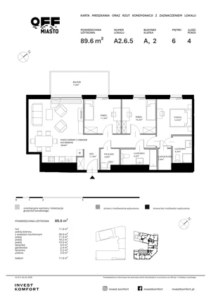 4 pokoje, apartament 89,60 m², piętro 6, oferta nr TORU_A_A2.6.5, OFF Miasto, Gdańsk, Śródmieście, ul. Toruńska