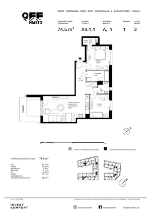 3 pokoje, apartament 74,50 m², piętro 1, oferta nr TORU_A_A4.1.1, OFF Miasto, Gdańsk, Śródmieście, ul. Toruńska