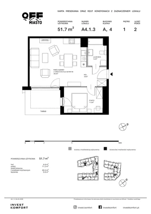 2 pokoje, apartament 51,70 m², piętro 1, oferta nr TORU_A_A4.1.3, OFF Miasto, Gdańsk, Śródmieście, ul. Toruńska