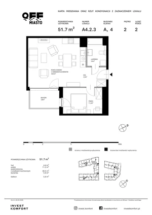 2 pokoje, apartament 51,70 m², piętro 2, oferta nr TORU_A_A4.2.3, OFF Miasto, Gdańsk, Śródmieście, ul. Toruńska