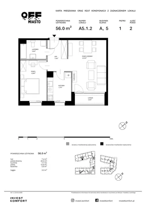 2 pokoje, apartament 56,00 m², piętro 1, oferta nr TORU_A_A5.1.2, OFF Miasto, Gdańsk, Śródmieście, ul. Toruńska