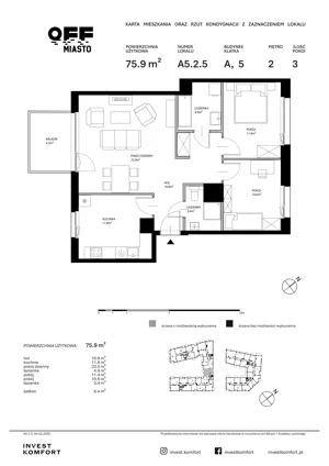 3 pokoje, apartament 75,90 m², piętro 2, oferta nr TORU_A_A5.2.5, OFF Miasto, Gdańsk, Śródmieście, ul. Toruńska