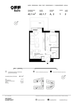 2 pokoje, apartament 42,10 m², piętro 1, oferta nr TORU_A_A2.1.7, OFF Miasto, Gdańsk, Śródmieście, ul. Toruńska