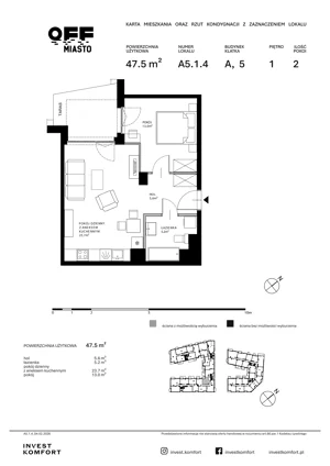2 pokoje, apartament 47,50 m², piętro 1, oferta nr TORU_A_A5.1.4, OFF Miasto, Gdańsk, Śródmieście, ul. Toruńska