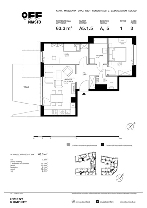 3 pokoje, apartament 63,30 m², piętro 1, oferta nr TORU_A_A5.1.5, OFF Miasto, Gdańsk, Śródmieście, ul. Toruńska