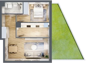 2 pokoje, mieszkanie 44,64 m², parter, oferta nr 68c/34, Wiślane Klimaty, Kraków, Podgórze, Płaszów, ul. Myśliwska