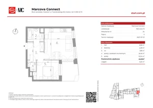 2 pokoje, mieszkanie 43,23 m², piętro 5, oferta nr 15/24, Marcova Connect, Kraków, Podgórze Duchackie, Wola Duchacka, ul. Marcowa