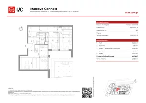 3 pokoje, mieszkanie 61,74 m², piętro 1, oferta nr 15/40, Marcova Connect, Kraków, Podgórze Duchackie, Wola Duchacka, ul. Marcowa