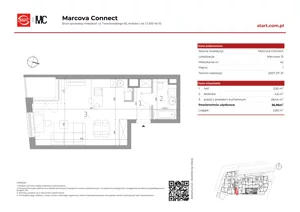 1 pokój, mieszkanie 36,96 m², piętro 1, oferta nr 15/42, Marcova Connect, Kraków, Podgórze Duchackie, Wola Duchacka, ul. Marcowa