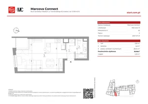 1 pokój, mieszkanie 36,96 m², piętro 2, oferta nr 15/45, Marcova Connect, Kraków, Podgórze Duchackie, Wola Duchacka, ul. Marcowa