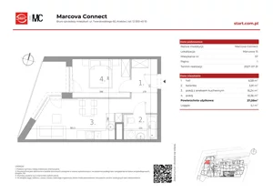 2 pokoje, mieszkanie 37,09 m², piętro 1, oferta nr 15/57, Marcova Connect, Kraków, Podgórze Duchackie, Wola Duchacka, ul. Marcowa