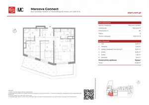 3 pokoje, mieszkanie 72,24 m², piętro 6, oferta nr 15/80, Marcova Connect, Kraków, Podgórze Duchackie, Wola Duchacka, ul. Marcowa