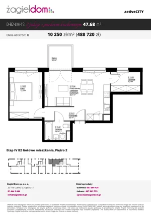 2 pokoje, mieszkanie 47,68 m², piętro 2, oferta nr D-B2-LM-15, ActiveCity etap IV, Lublin, Wrotków, ul. Henryka Wolińskiego