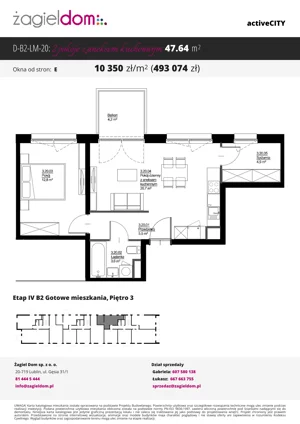 2 pokoje, mieszkanie 47,64 m², piętro 3, oferta nr D-B2-LM-20, ActiveCity etap IV, Lublin, Wrotków, ul. Henryka Wolińskiego