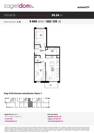 3 pokoje, mieszkanie 59,24 m², piętro 1, oferta nr D-B3-LM-30, ActiveCity etap IV, Lublin, Wrotków, ul. Henryka Wolińskiego