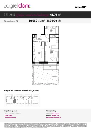 2 pokoje, mieszkanie 41,78 m², parter, oferta nr D-B3-LM-46, ActiveCity etap IV, Lublin, Wrotków, ul. Henryka Wolińskiego