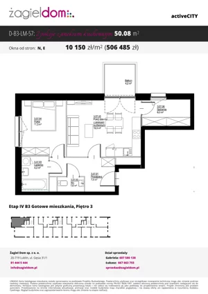 2 pokoje, mieszkanie 50,08 m², piętro 3, oferta nr D-B3-LM-57, ActiveCity etap IV, Lublin, Wrotków, ul. Henryka Wolińskiego