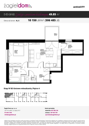 2 pokoje, mieszkanie 47,68 m², piętro 4, oferta nr D-B3-LM-45, ActiveCity etap IV, Lublin, Wrotków, ul. Henryka Wolińskiego
