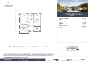 3 pokoje, apartament 66,96 m², piętro 2, oferta nr D1.2.2, Victoria Apartments II, Szczecin, Prawobrzeże, Dąbie, ul. Przestrzenna
