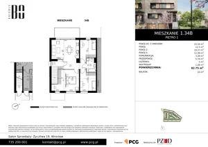 4 pokoje, apartament 82,51 m², piętro 1, oferta nr 1.34B, Osiedle BO, Wrocław, Kowale, ul. Bociana