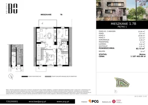 4 pokoje, apartament 82,72 m², piętro 1, oferta nr 1.7B, Osiedle BO, Wrocław, Kowale, ul. Bociana