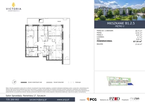 3 pokoje, apartament 67,42 m², piętro 2, oferta nr B1.2.5, Victoria Apartments II, Szczecin, Prawobrzeże, Dąbie, ul. Przestrzenna