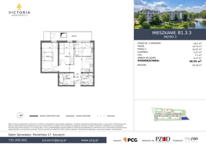 3 pokoje, apartament 58,14 m², piętro 3, oferta nr B1.3.3, Victoria Apartments II, Szczecin, Prawobrzeże, Dąbie, ul. Przestrzenna