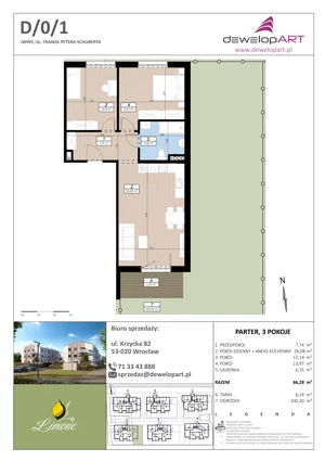 3 pokoje, mieszkanie 66,79 m², piętro 1, oferta nr F/1/4, Limone, Iwiny, ul. F. P. Schuberta