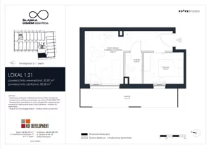 2 pokoje, apartament inwestycyjny 30,87 m², piętro 1, oferta nr 1.21, Śląska Osiem, Gdańsk, Przymorze, ul. Śląska 8