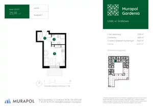1 pokój, mieszkanie 25,36 m², piętro 4, oferta nr 1.D.4.11, Murapol Gardenia, Łódź, Górna, Górniak, ul. Grabowa