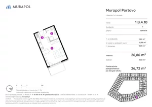 1 pokój, apartament inwestycyjny 26,72 m², piętro 4, oferta nr 1.B.4.10, Murapol Portovo, Gdańsk, Śródmieście, ul. Mostek