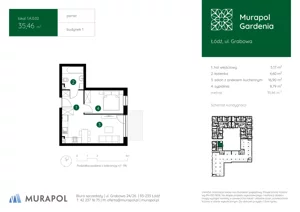 2 pokoje, mieszkanie 34,54 m², piętro 3, oferta nr 1.B.3.03, Murapol Gardenia, Łódź, Górna, Górniak, ul. Grabowa