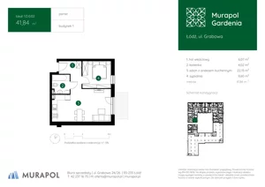 2 pokoje, mieszkanie 41,80 m², piętro 1, oferta nr 1.A.1.14, Murapol Gardenia, Łódź, Górna, Górniak, ul. Grabowa