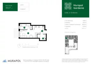 2 pokoje, mieszkanie 34,07 m², parter, oferta nr 1.D.0.05, Murapol Gardenia, Łódź, Górna, Górniak, ul. Grabowa