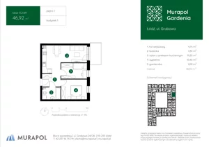 2 pokoje, mieszkanie 46,92 m², piętro 1, oferta nr 1.C.1.09, Murapol Gardenia, Łódź, Górna, Górniak, ul. Grabowa