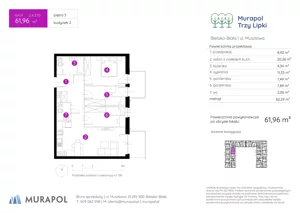 2 pokoje, mieszkanie 61,96 m², piętro 3, oferta nr 2.A.3.10, Murapol Trzy Lipki, Bielsko-Biała, Stare Bielsko, ul. Muszlowa