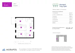 2 pokoje, mieszkanie 50,48 m², piętro 1, oferta nr 2.A.1.04, Murapol Trzy Lipki, Bielsko-Biała, Stare Bielsko, ul. Muszlowa