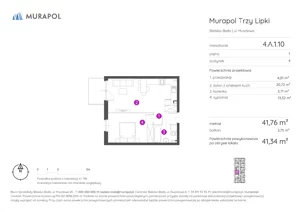 2 pokoje, mieszkanie 41,34 m², piętro 1, oferta nr 4.A.1.10, Murapol Trzy Lipki, Bielsko-Biała, Stare Bielsko, ul. Muszlowa